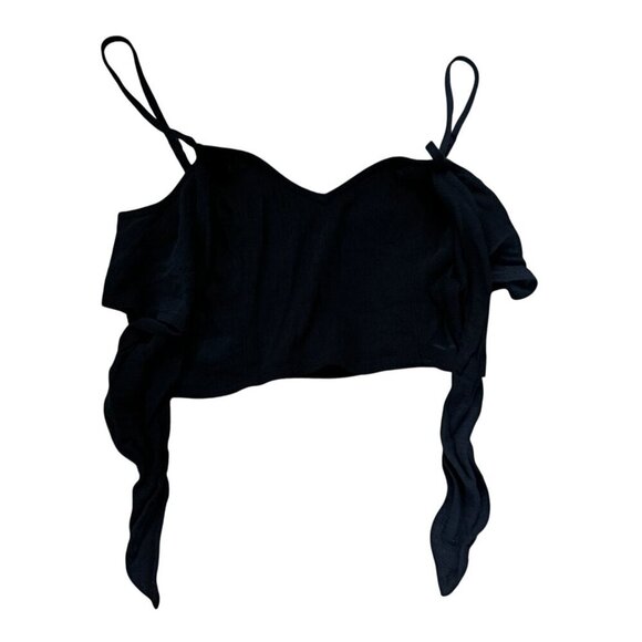 Aerie Black Adjustable Strap Tie-Front Crop Top Small NWT MSRP $40 - Picture 3 of 6